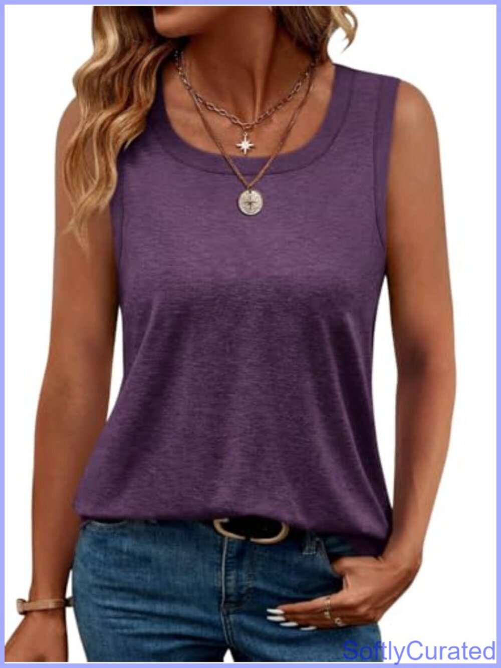 Womens Square Neck Sleeveless Tank Top Summer Casual Basic Tee